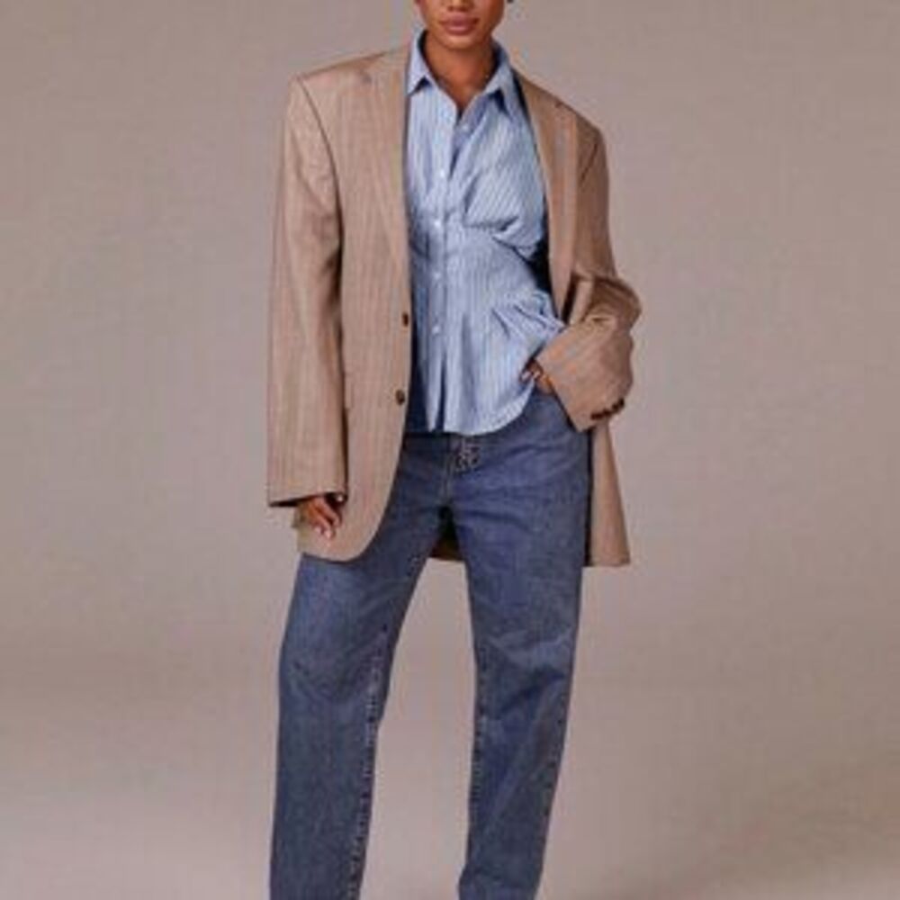 Blue Casual Women's Peplum Blouse with Structured Waist & Tailored Collar - Picture 4 of 5